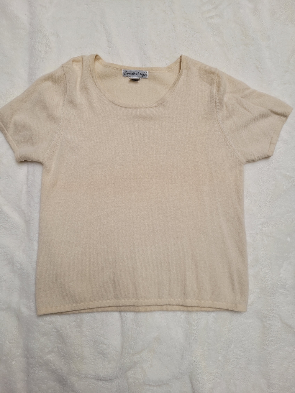 Samantha Taylor Cashmere Cream Knit Short Sleeve Top